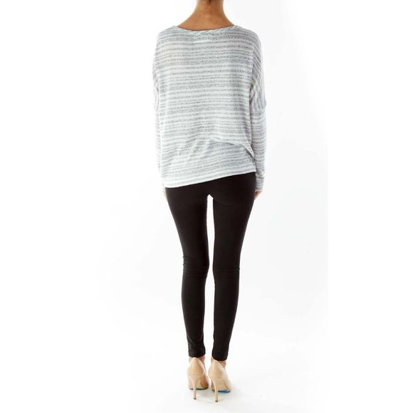 NWOT Sparkle & Fade Gray Striped Pocketed Loose Knit Top - Picture 4 of 5